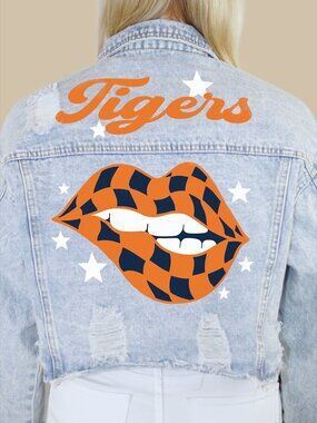 Auburn Checkered Lips Denim Jacket